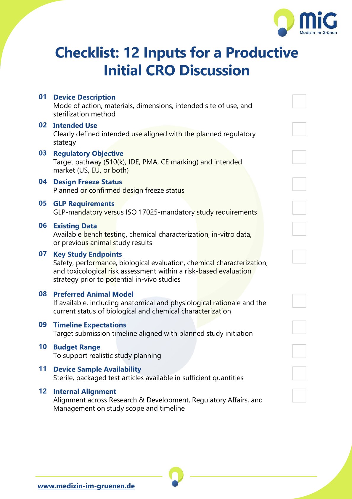 Checklist: 12 inputs for a productive initial discussion